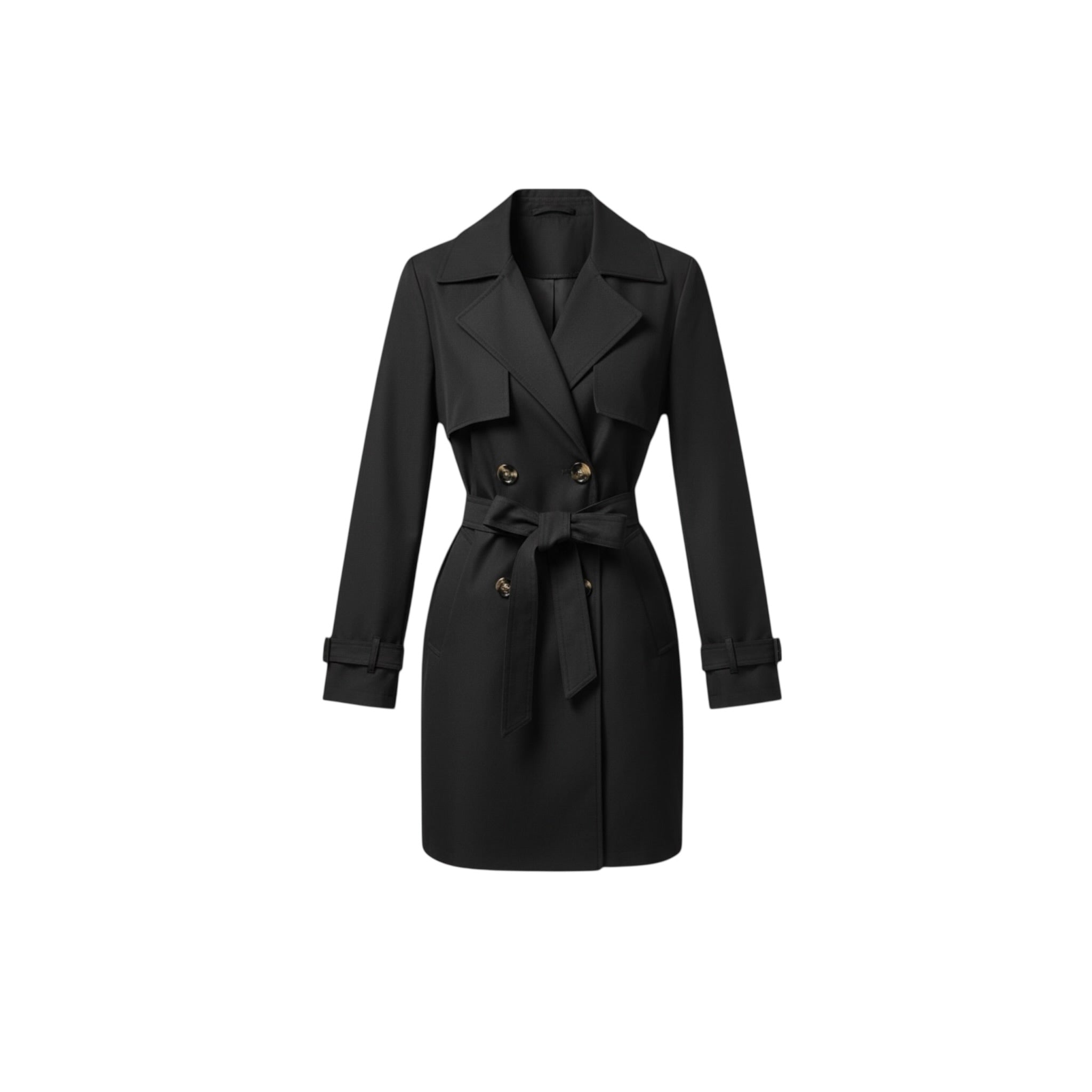 Trench Coat Clásico Entallado – Negro Intemporal
