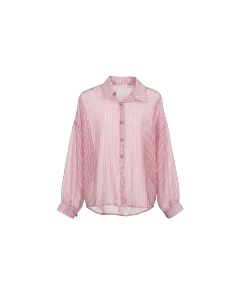 Camisa de Rayas Rosa Pastel para Mujer - Estilo Oversize y Ligero