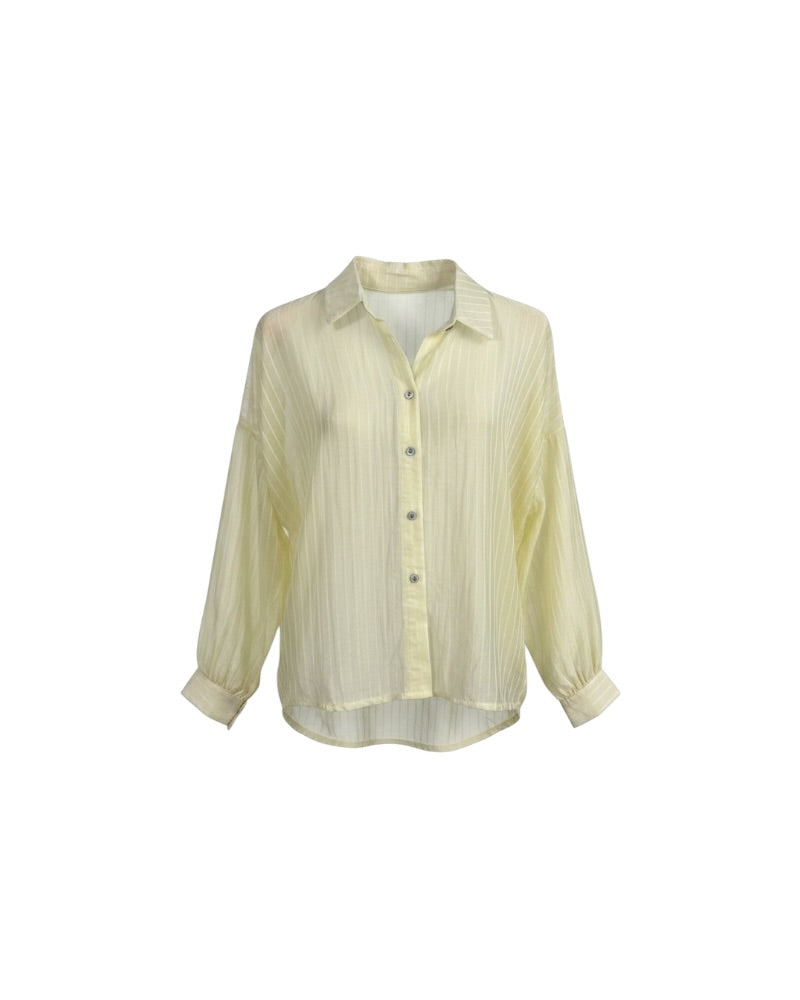 Camisa de Rayas Semitransparente Amarilla para Mujer - Estilo Oversize