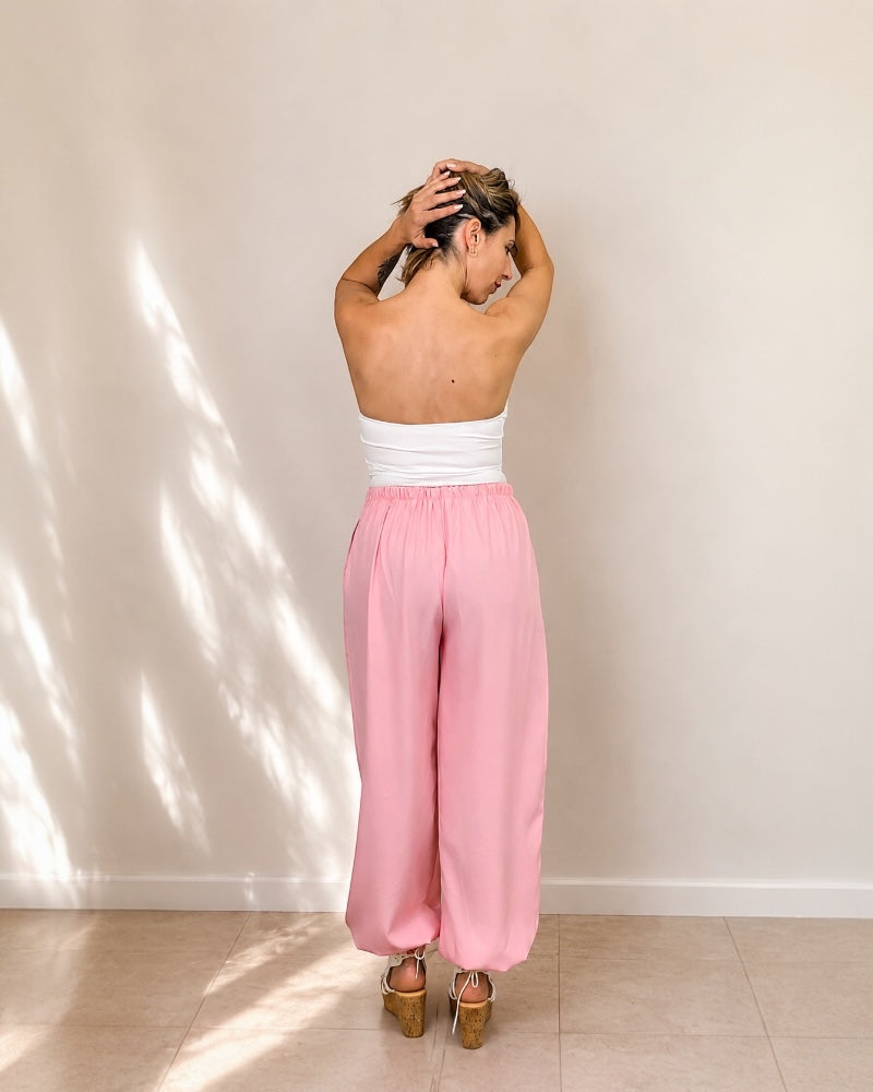 Pantalón Sastre Rosa Pastel con Puño Elástico