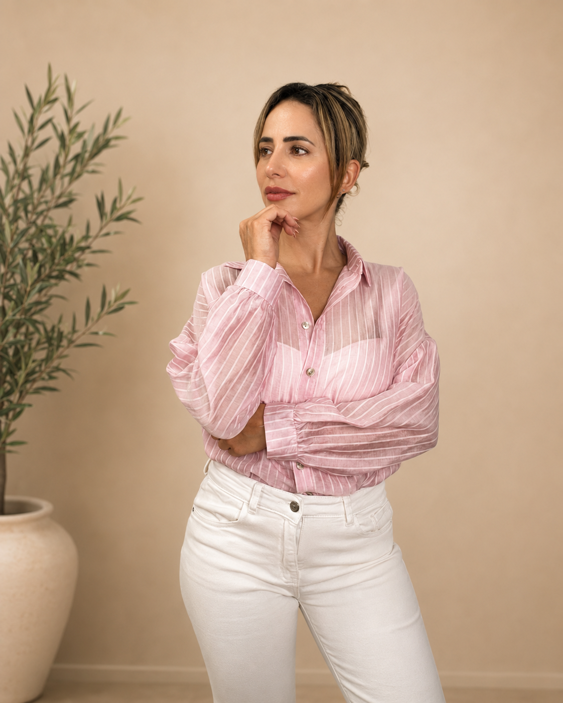Camisa de Rayas Rosa Pastel para Mujer - Estilo Oversize y Ligero
