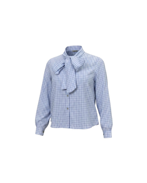 Blusa de Cuadros con Lazada al Cuello.