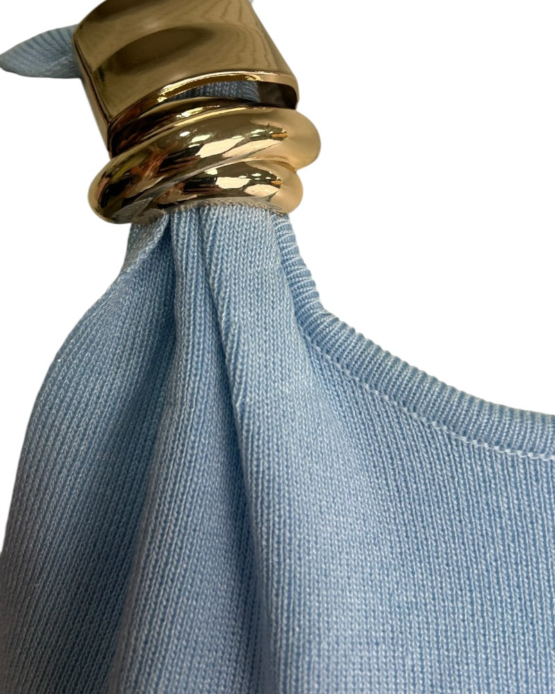 Jersey de Punto Acanalado con Detalle de Hebilla Dorada