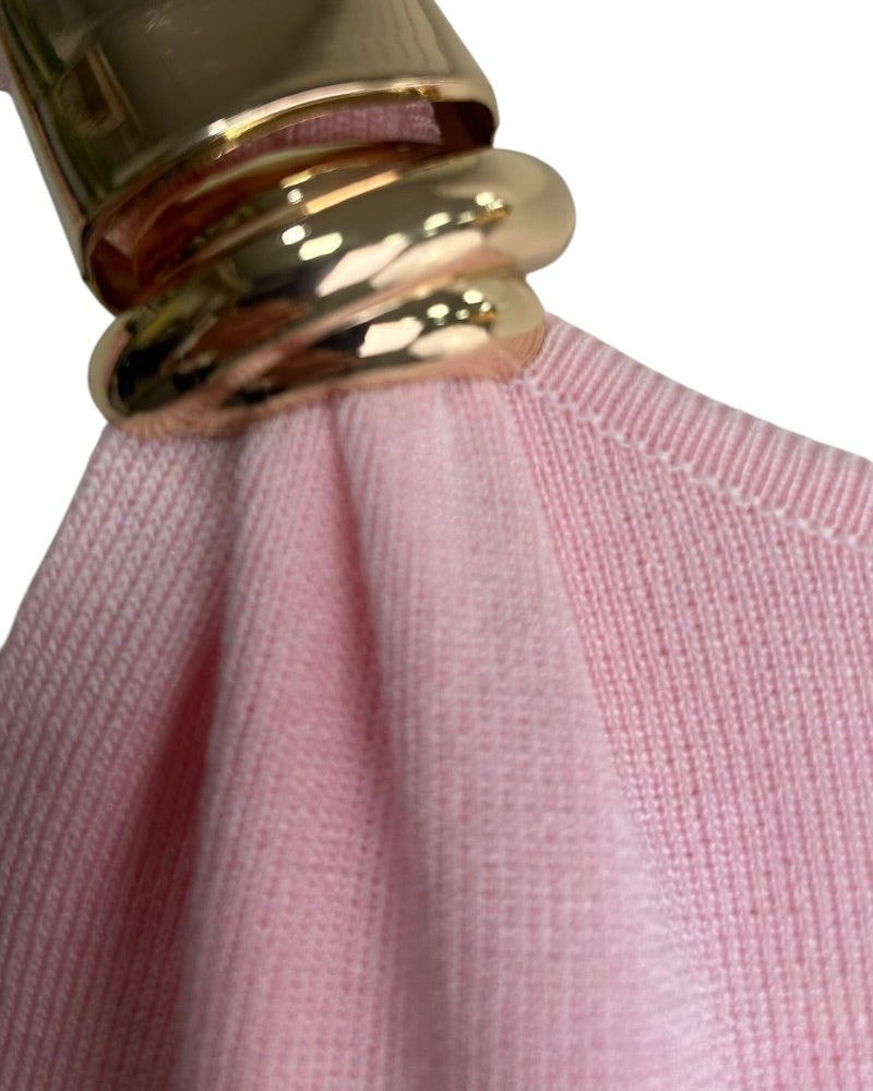 Jersey de Punto Acanalado con Detalle de Hebilla Dorada - Rosa Pastel