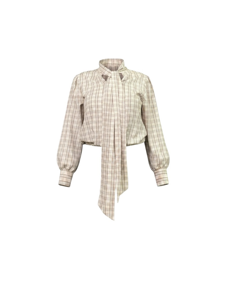 Blusa de Cuadros con Lazada al Cuello.