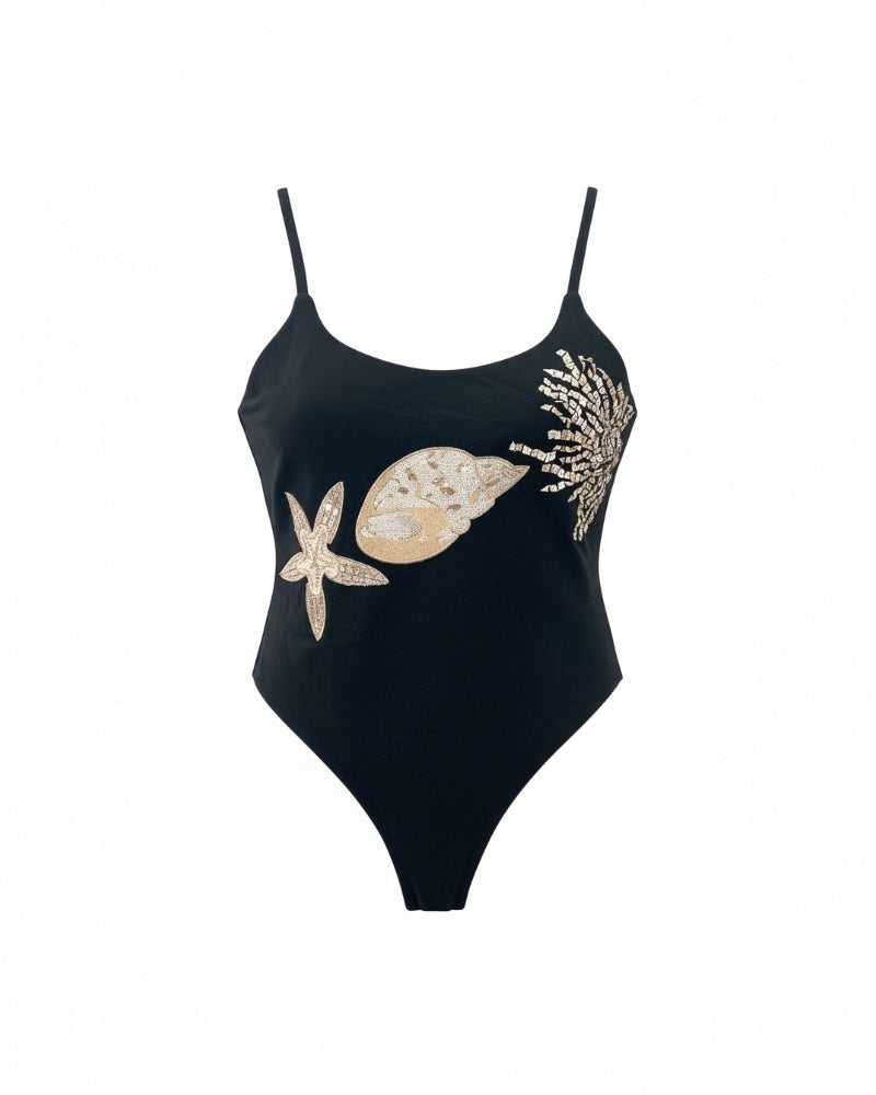 Body negro con motivos marinos