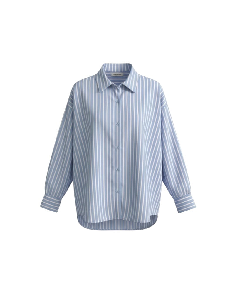 Blusa Camisera de Rayas Azul Cielo y Blanco - Estilo Office Chic