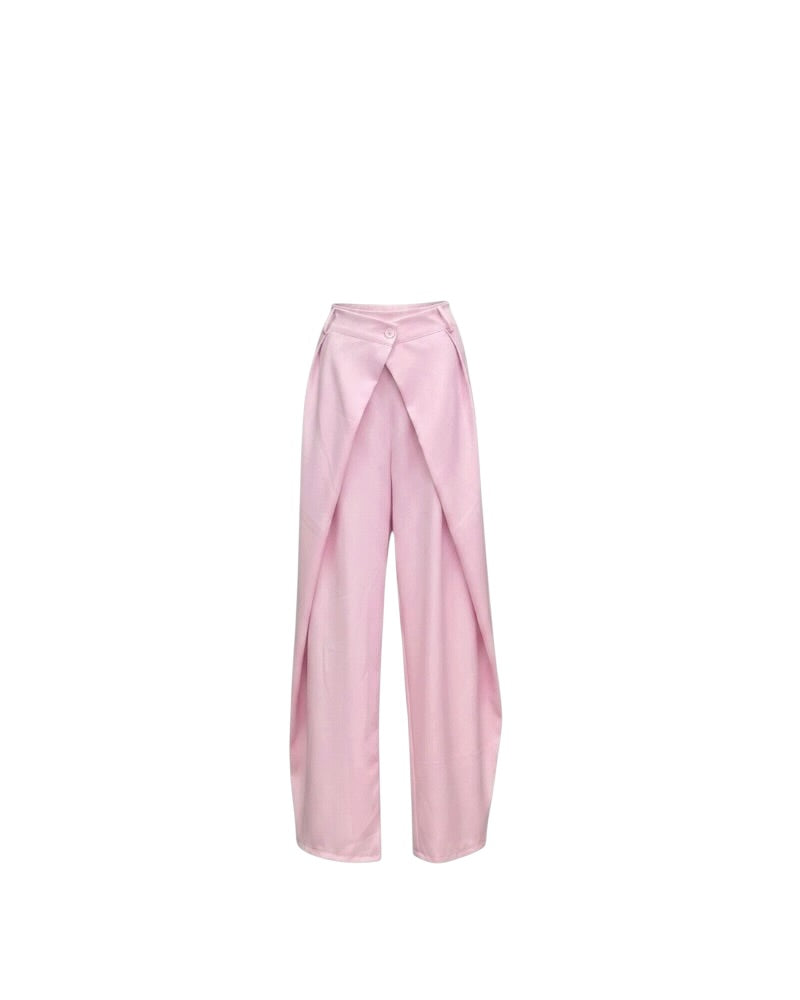 Pantalón palazzo rosa de tiro alto con diseño fluido
