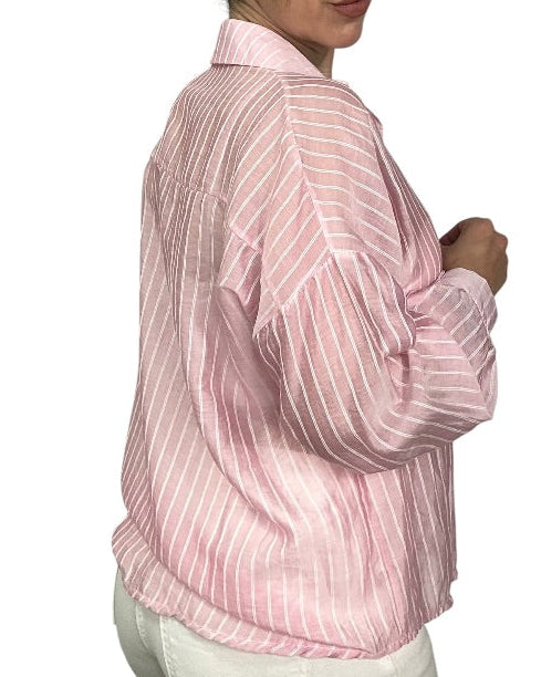 Camisa de Rayas Rosa Pastel para Mujer - Estilo Oversize y Ligero