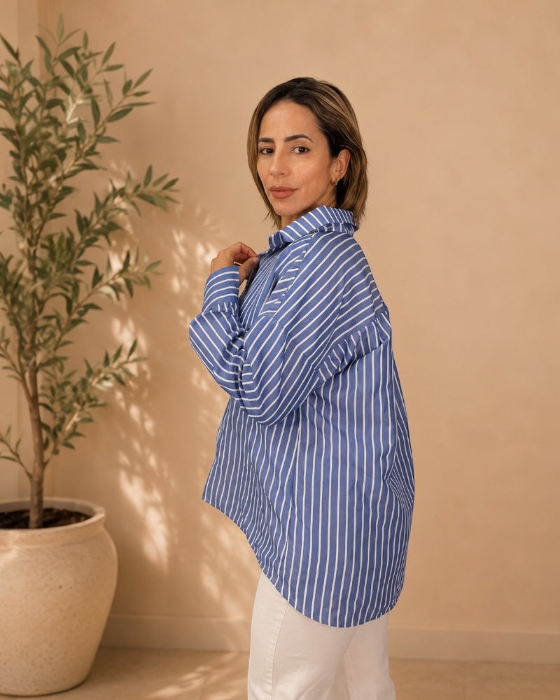 Camisa de Rayas Oxford Azul y Blanco – Estilo Clásico Moderno