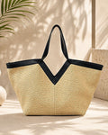 Bolso shopper rafia natural con detalles negros